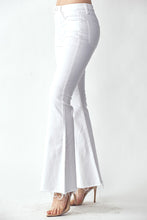 Load image into Gallery viewer, RISEN Mid-Rise Raw Hem Flare Jeans in White
