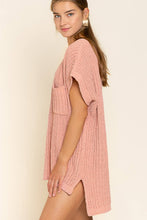 Load image into Gallery viewer, POL Rib-Knit V-Neck Slit High-Low Short Sleeve Sweater
