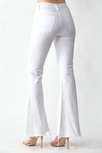 Load image into Gallery viewer, RISEN Mid-Rise Raw Hem Flare Jeans in White
